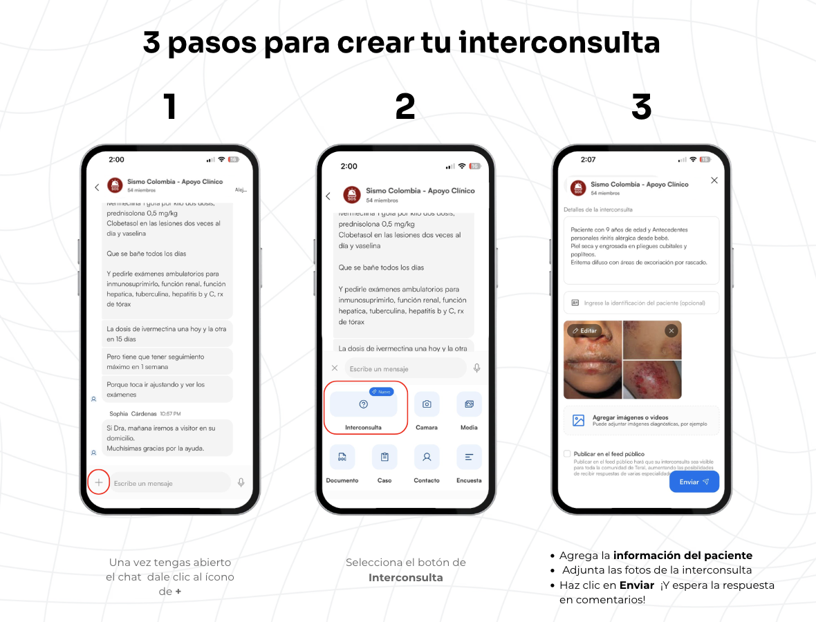 Tres pasos para crear y enviar una interconsulta en el grupo Sismo Colombia – Apoyo Clínico de Teral